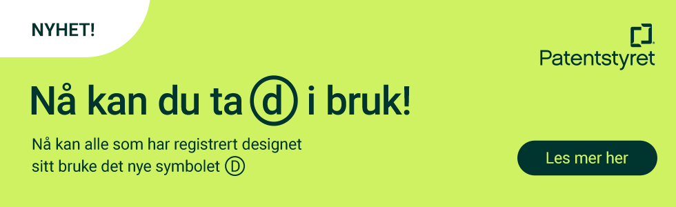 Nå kan du ta Ⓓ i bruk. Nå kan alle som har registrert designet sitt bruke det nye symbolet Ⓓ. Les mer her (knappen er ikek klikkbar)